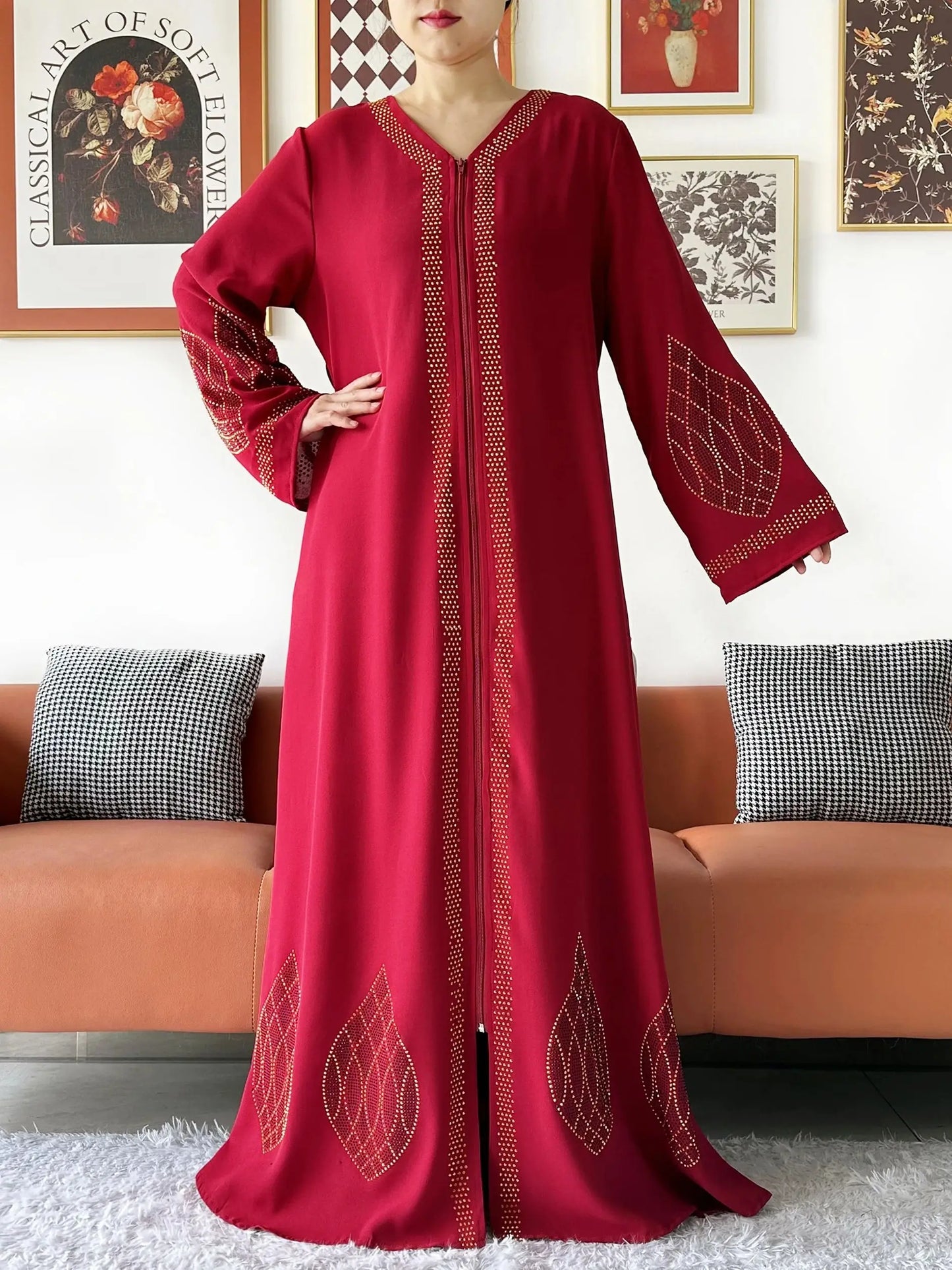 Elegant Women's Party Dress Chiffon Loose Open Zipper Abaya Muslim Islamic Clothing Cardigan Style for Special Occasions.