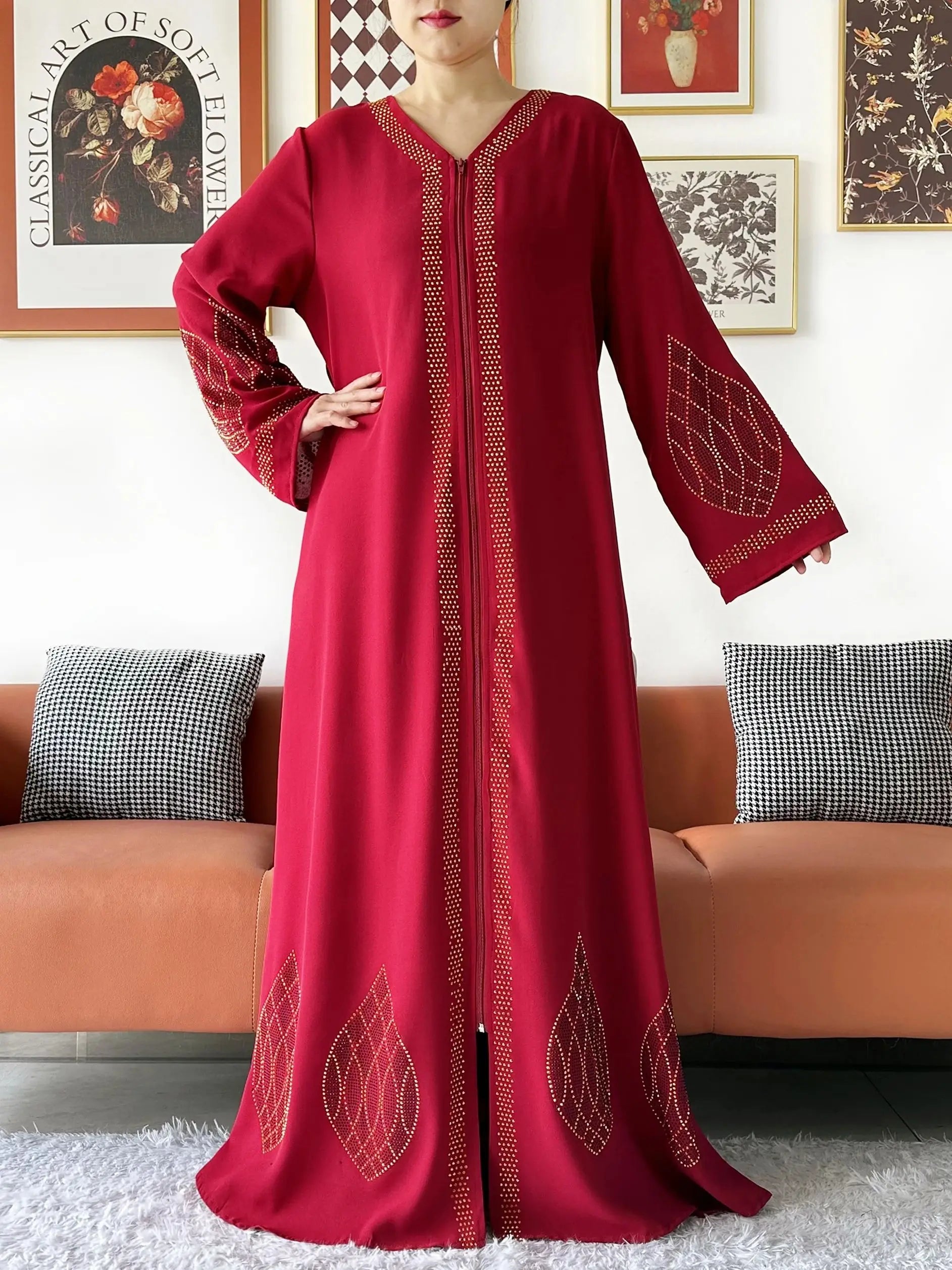 Elegant Women's Party Dress Chiffon Loose Open Zipper Abaya Muslim Islamic Clothing Cardigan Style for Special Occasions.
