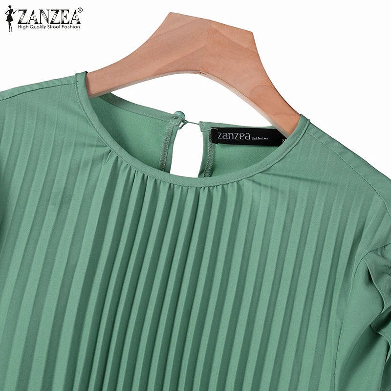 Muslim Hijab Dresses Abaya ZANZEA Spring Maxi Sundress Women Fashion Long Sleeve Pleated Party Dress IsIamic Clothing Robe Femme.