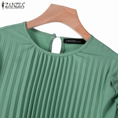 Muslim Hijab Dresses Abaya ZANZEA Spring Maxi Sundress Women Fashion Long Sleeve Pleated Party Dress IsIamic Clothing Robe Femme.