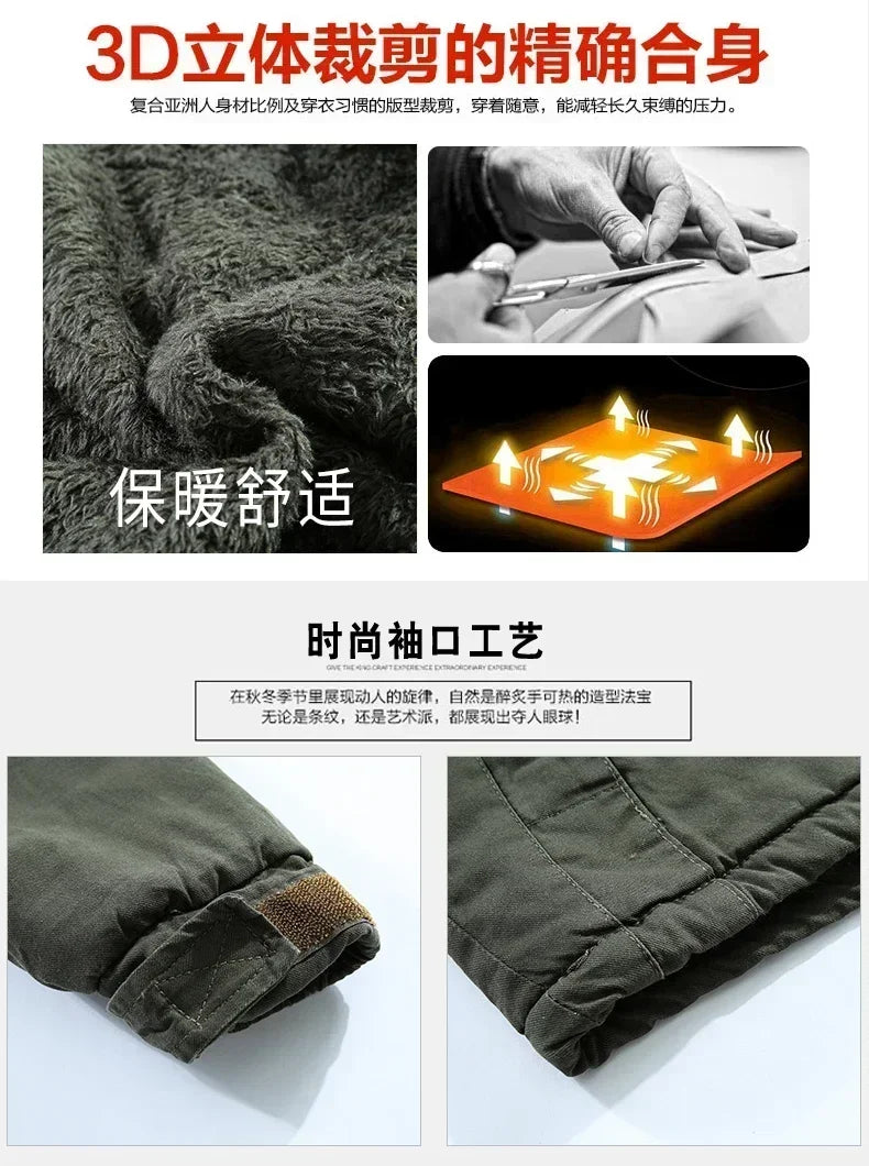 Parkas Coat Military Windproof Hooded Jackets Man Washed Cotton Thick Fleece Casual New  Winter Warm Varsity Jacket Men.