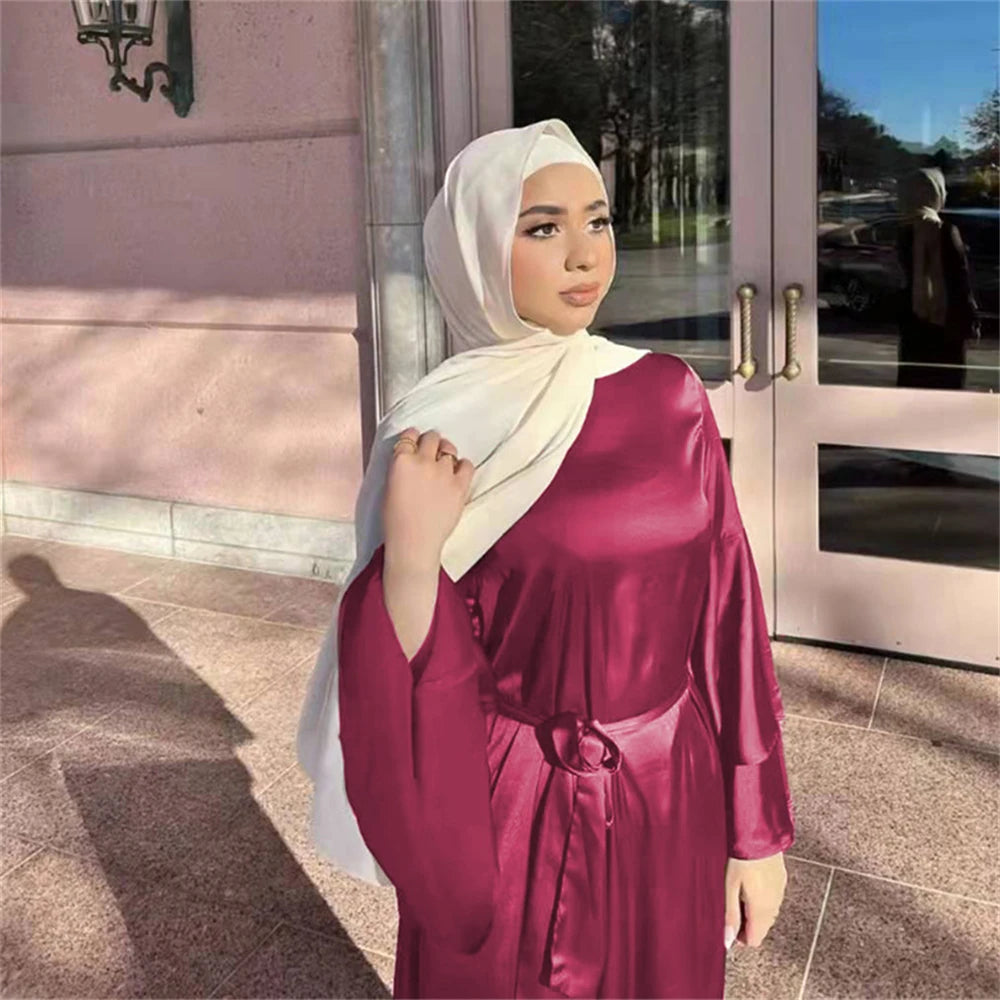 Eid Kebaya African Dresses For Women Muslim Kaftan Satin Shiny Batwing Abaya Dubai Luxury Caftan Marocain Robe Femme Musulmane.