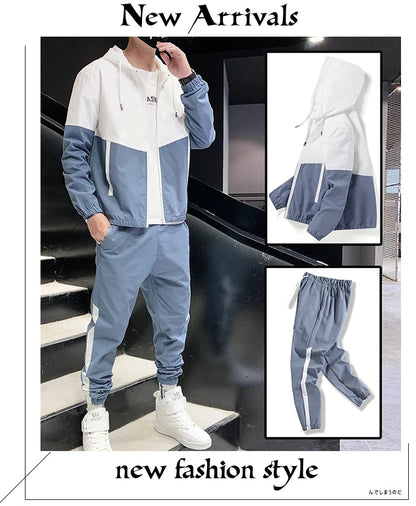 2025 Men Tracksuit Casual Joggers Hooded Sportswear Jackets And Pants 2 Piece Sets Hip Hop Running Sports Suit.