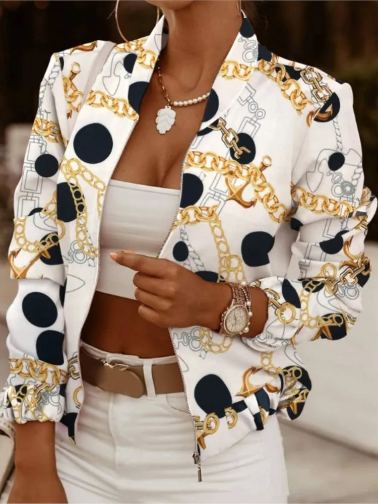 Mode Frauen Jacken Dünne Kurze Mäntel Herbst Vintage Print Lange Sleeve Zipper Dünne Jacke 2024 Casual Oberbekleidung Weibliche Jacke.