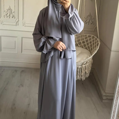 2024 Spring Muslim Modest Dress for Women Eid Arabic Femme Hijab Abaya Dubai 2 Pieces Islamic Long Sleeve Turkey Robe clothing.