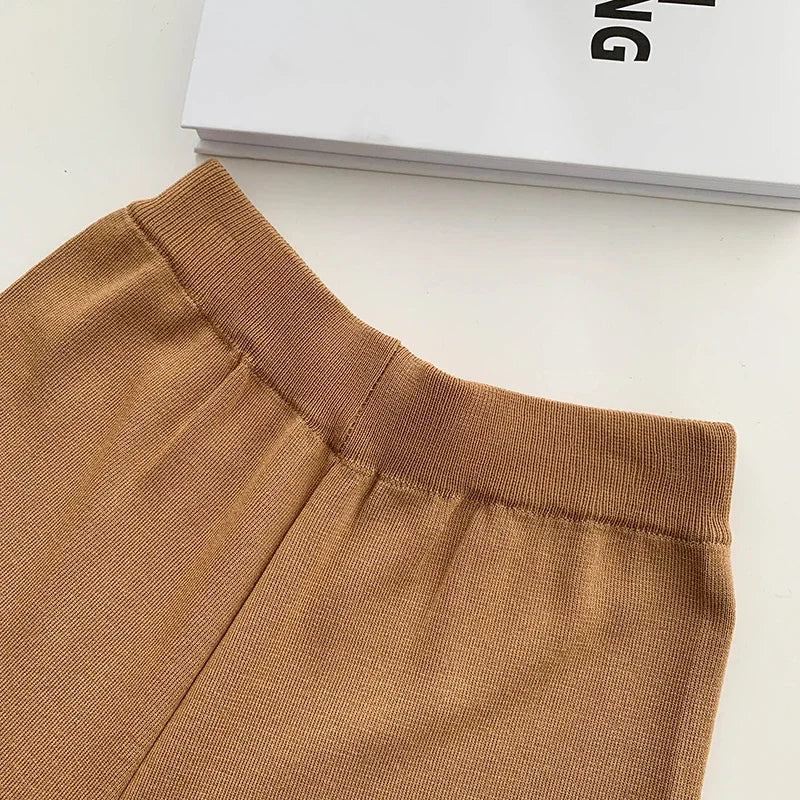 Fashion Knitted 2 Pieces Sets Women V-Neck Single Breasted Cardigan+High Waist Wide Leg Long Pants 2024 New Solid Sweater Suits.