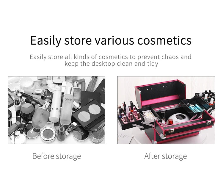 Makeup Train Case Aluminum Alloy Case Pedicure Tool Box with Handle Cosmetic Box Portable Makeup Case Organizer.