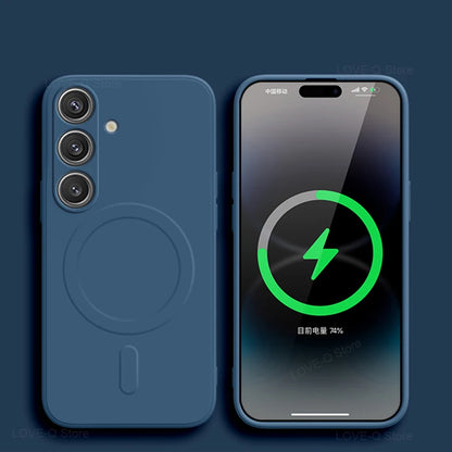 For Magsafe Magnetic Wireless Charge Case For Samsung Galaxy S25 S24 S23 Ultra Plus FE S25Ultra Soft Cases Liquid Silicone Cover.
