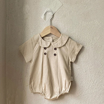 Sommer neue adrette Art Baby Body suits Hemd Kragen Mädchen Jungen Bodysuit atmungsaktive Leinen einteilige Baby kleidung.