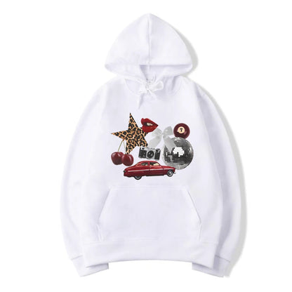 New York Aesthetic Hoodie Leopard Print Star Graphic Sweatshirt  Cherry Girl Pullover Streetwear Y2k Women Long Sleeves Hoodies.