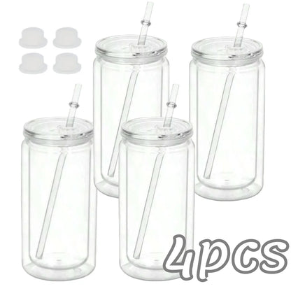 16OZ DIY Snowglobe Tumbler with Pre Drilled Hole Reusable Plastic Water Bottles Break-Resistant Mason Jar Cups for Holiday Gifts