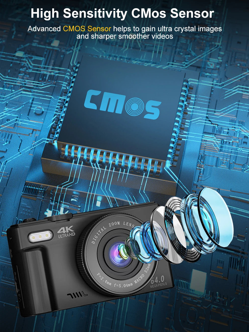 Ourlife AC600 Digital Camera 4K 64MP UHD Cameras 18X Digital Zoom 180° Flip Screen Vintage Vlogging Camera for YouTube Autofocus.