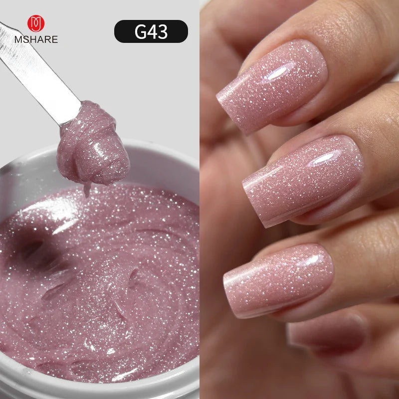 MSHARE 50g/250g Shimmer Pink White Acrylic Gel TPO Free Glitter Shiny Extension Acryl Hard Gel Nails Sculpting Construction