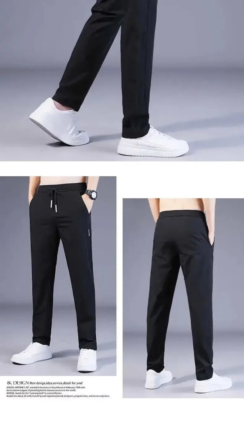 Sommer Dünne Casual Sport Eis Seide Gerade Bein Hosen Schnell Trocknend Lose Fit Große Größe Elastische Tragbare Lange Hosen für Männer.