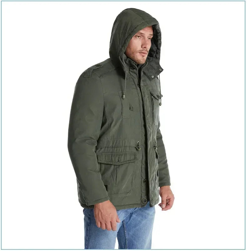 Men's Jacket WINTER USA SIZE Large SIZE Lamb Fleece JACKETS Hooded Cotton Thickened Multi Pocket Casual Mid length Coat
