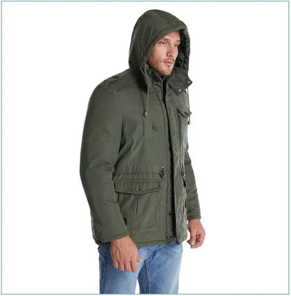 Men's Jacket WINTER USA SIZE Large SIZE Lamb Fleece JACKETS Hooded Cotton Thickened Multi Pocket Casual Mid length Coat