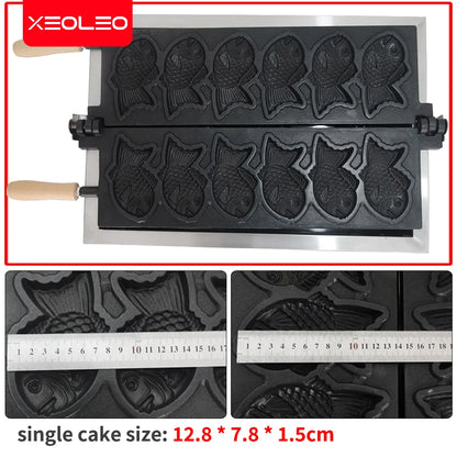 XEOLEO Taiyaki Maker Fish Waffle Machine Fish Cake Baking Machine 6 Pcs Fish Ice Cream Waffle Maker 3000W Non-stick Pan.