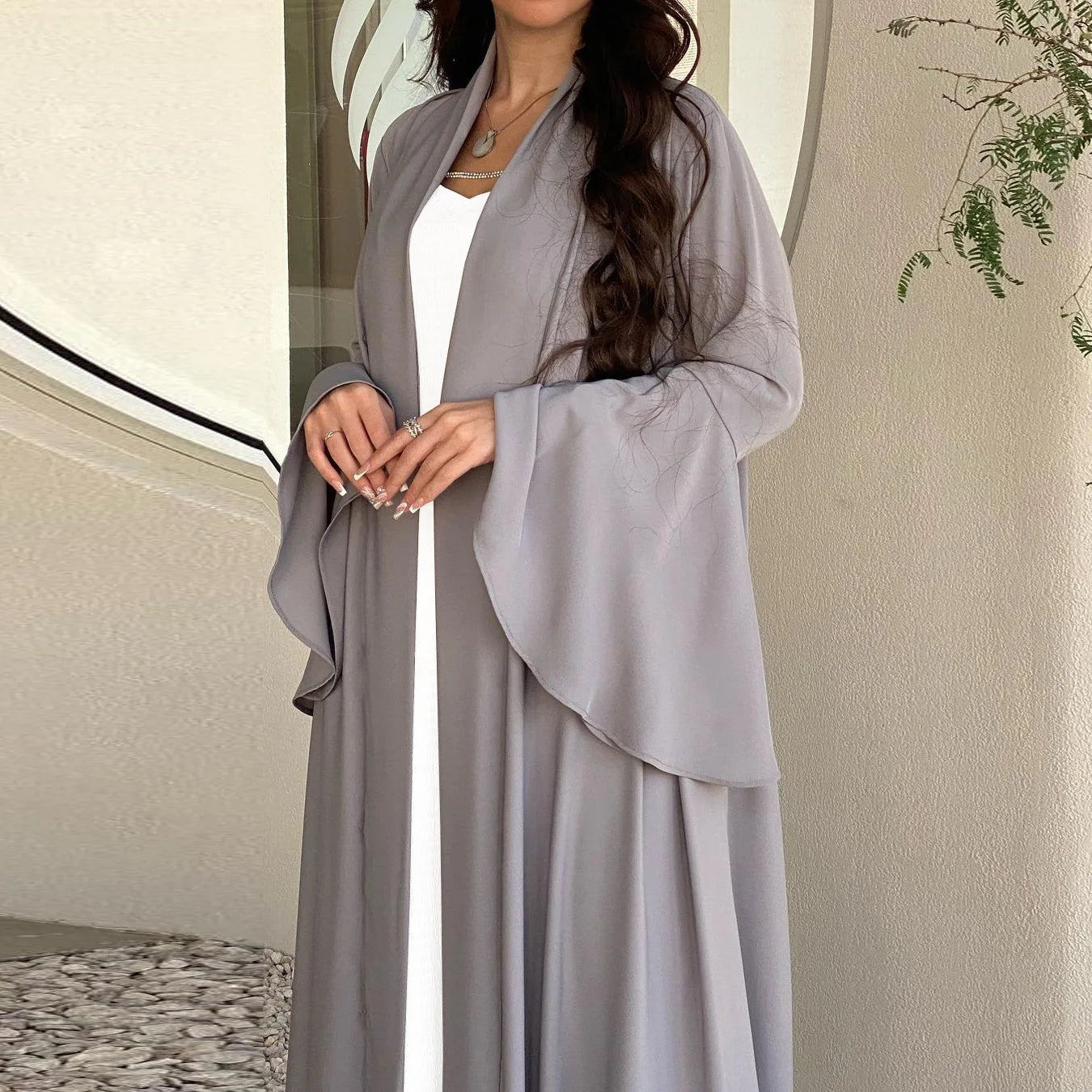Eid Ramadan Open Abaya Dubai Luxury Elegant Ruffle Sleeve Solid Color Shawl Cardigan Kebaya Kaftan Robe Clothing Caftan Femme.