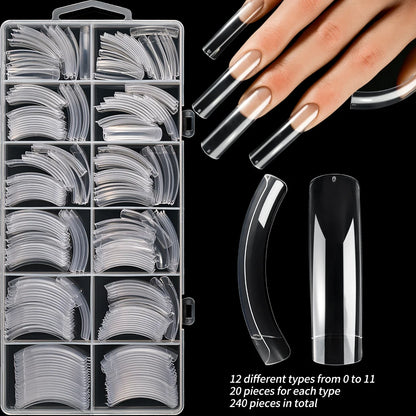 240PCS/Box False Nail Tips Square Straight Extra Long Half Cover Nails Artificial Acrylic False Nail Tips Press On Manicure Tool