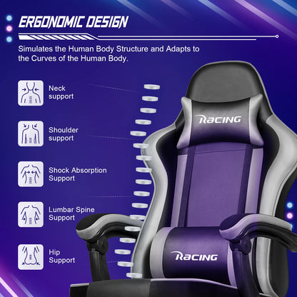 AUTHMIC Ergonomischer Gaming-Stuhl mit 170er °   Liegende Rückenlehne, faltbare Fußstütze, weiche Armlehnen, 150 kg, atmungsaktives Material