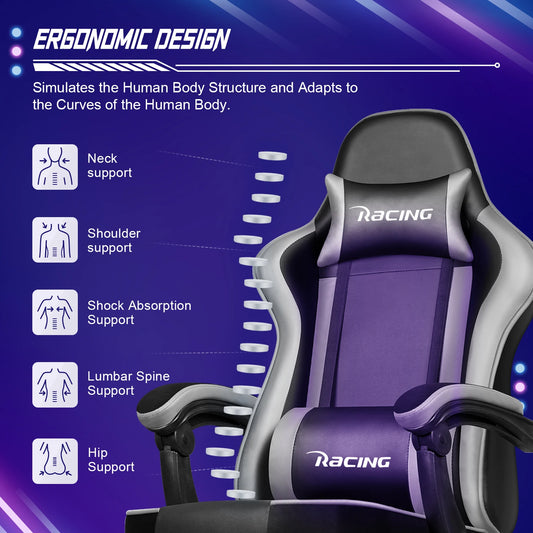 AUTHMIC Ergonomischer Gaming-Stuhl mit 170er °   Liegende Rückenlehne, faltbare Fußstütze, weiche Armlehnen, 150 kg, atmungsaktives Material