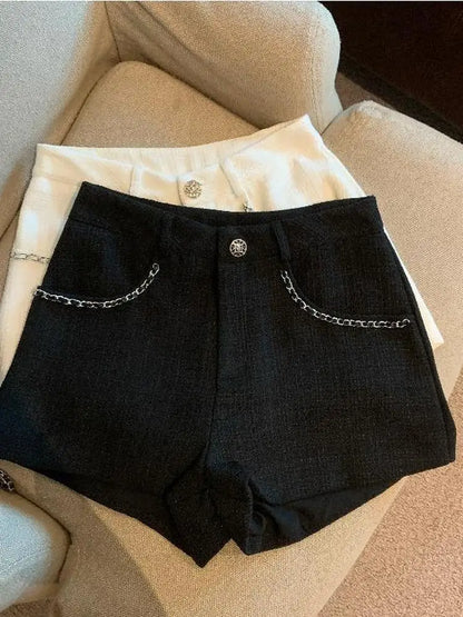 Fashion Tweed High Waist Women Shorts Autumn Winter Slim Office Woolen Black Shorts Women.