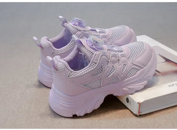 Kids Running Shoes Rotating Button Children Sports Shoes Mesh Breathable 2025 Brand New Children Sneakers Thick Comfortable.