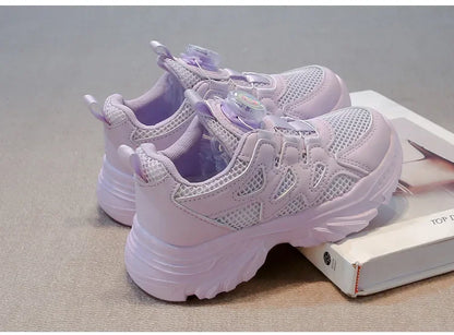 Kids Running Shoes Rotating Button Children Sports Shoes Mesh Breathable 2025 Brand New Children Sneakers Thick Comfortable.