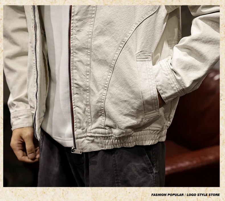 Men Spring Autumn Washed Cotton Loose Casual American Retro Cargo Jacket Man Streetwear Cityboy Coat Outerwear Varsity Jacket