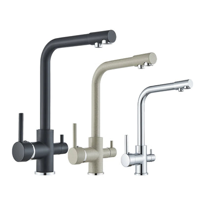 Balck Kitchen Filtered Faucet Brass Purifier Faucet Dual Sprayer Drinking Water Beige with Dot Vessel Sink Mixer Tap Torneira