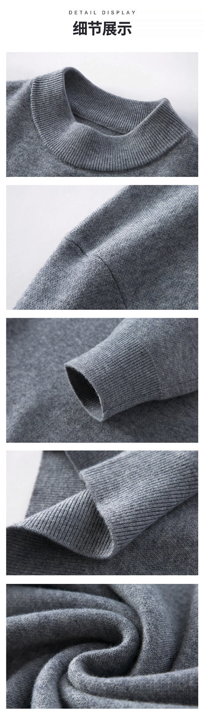High End 100% Wool Thick New Autum Winter Fashion Brand Pullover Knit Half Turtleneck Business Sweater Casual Men Clothing