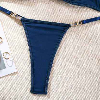 Cut Out Bra and Brief Velvet Erotic Set Women 2-Piece Halter Underwear Patchwork Thong Intimates Sexy Lingerie Pornos Suit Latex