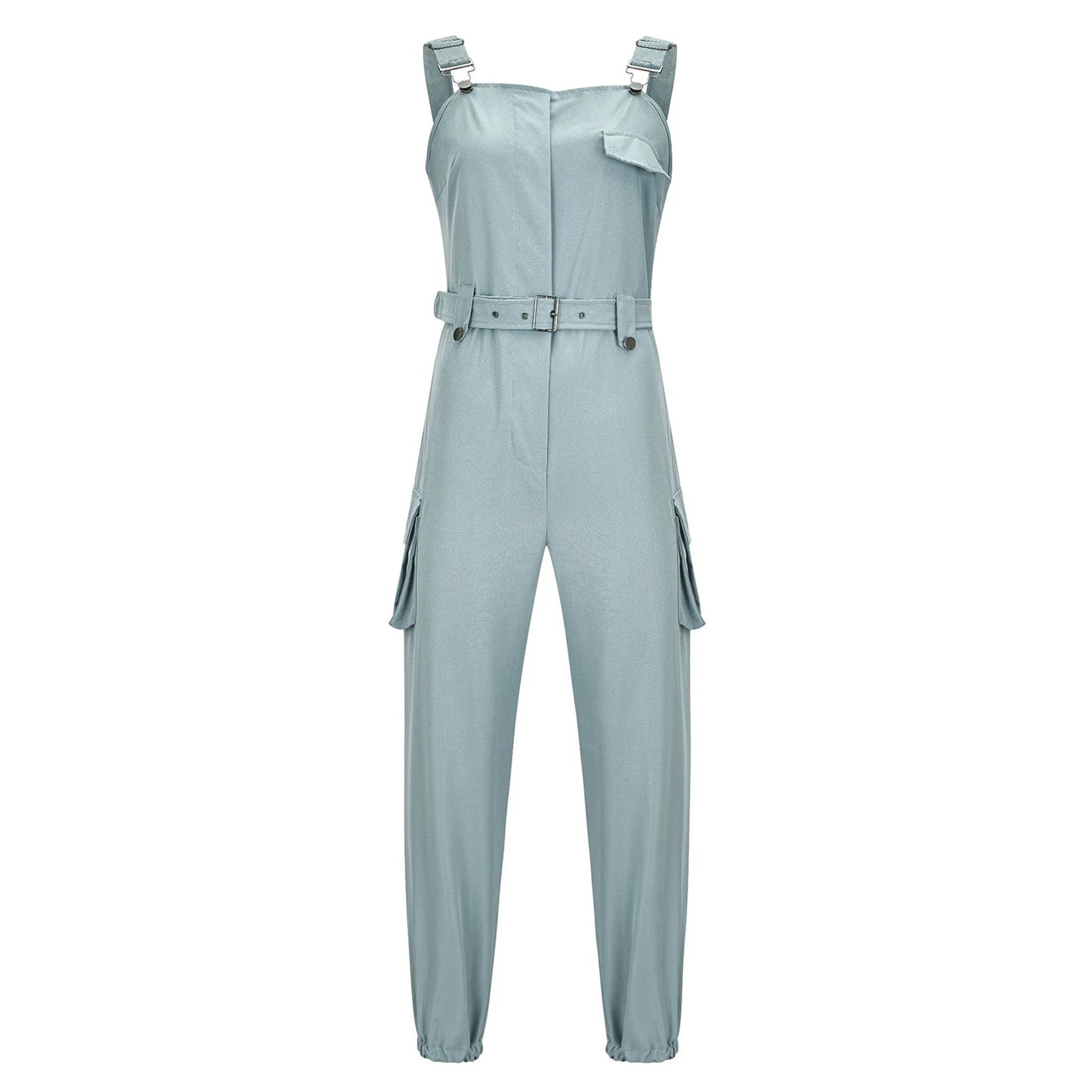 Fashion Womens Jumpsuit Casual Rompers with waist Belt Back Zipper Pockets Camisole Overalls for Daily Wear Office Work Vacation.