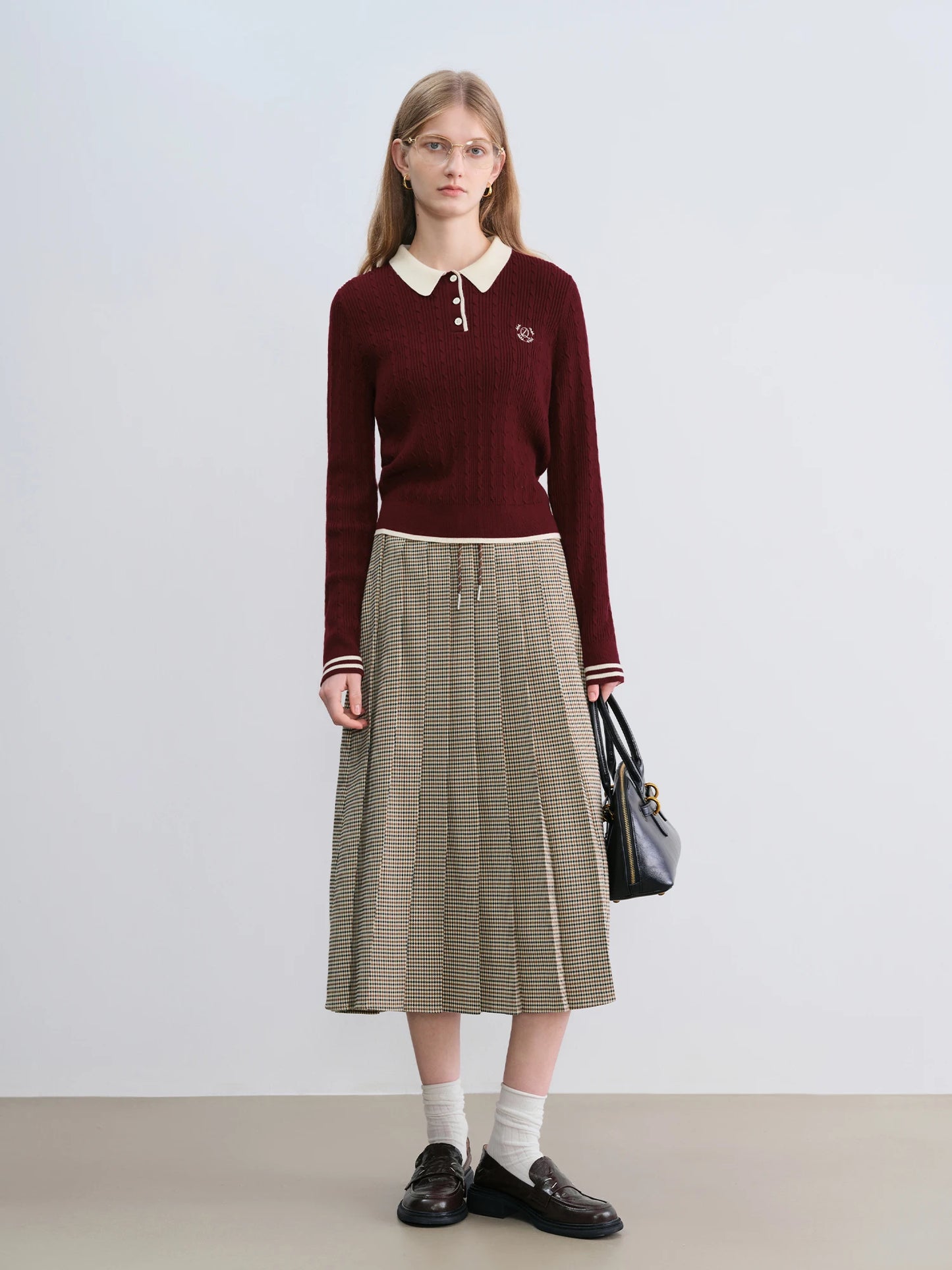 ZIQIAO Houndstooth Pleated Skirt Women's 2025 Autumn New Style College Style Pattern Versatile Casual Mid-length Skirt 25ZQ93064.