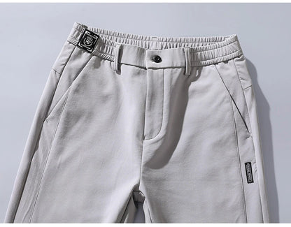 Korean Men's Warm Golf Pants Slim Straight Winter Thick Fleece Casual Pants Business Fashion Stretch Thermal Trousers Male.