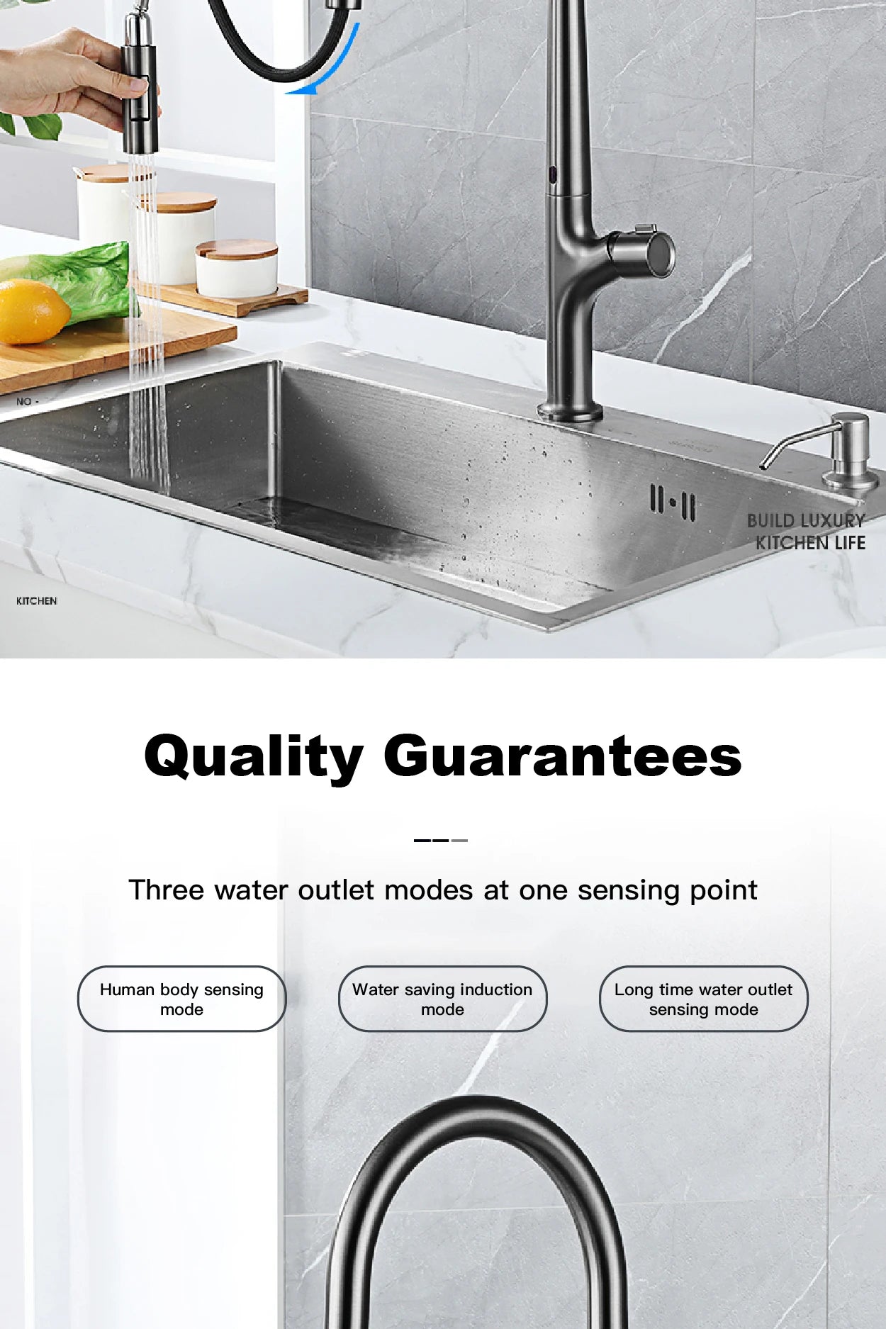 High-end gun gray brass kitchen faucet induction design single handle cold and hot dual control 2 function simple sink faucet