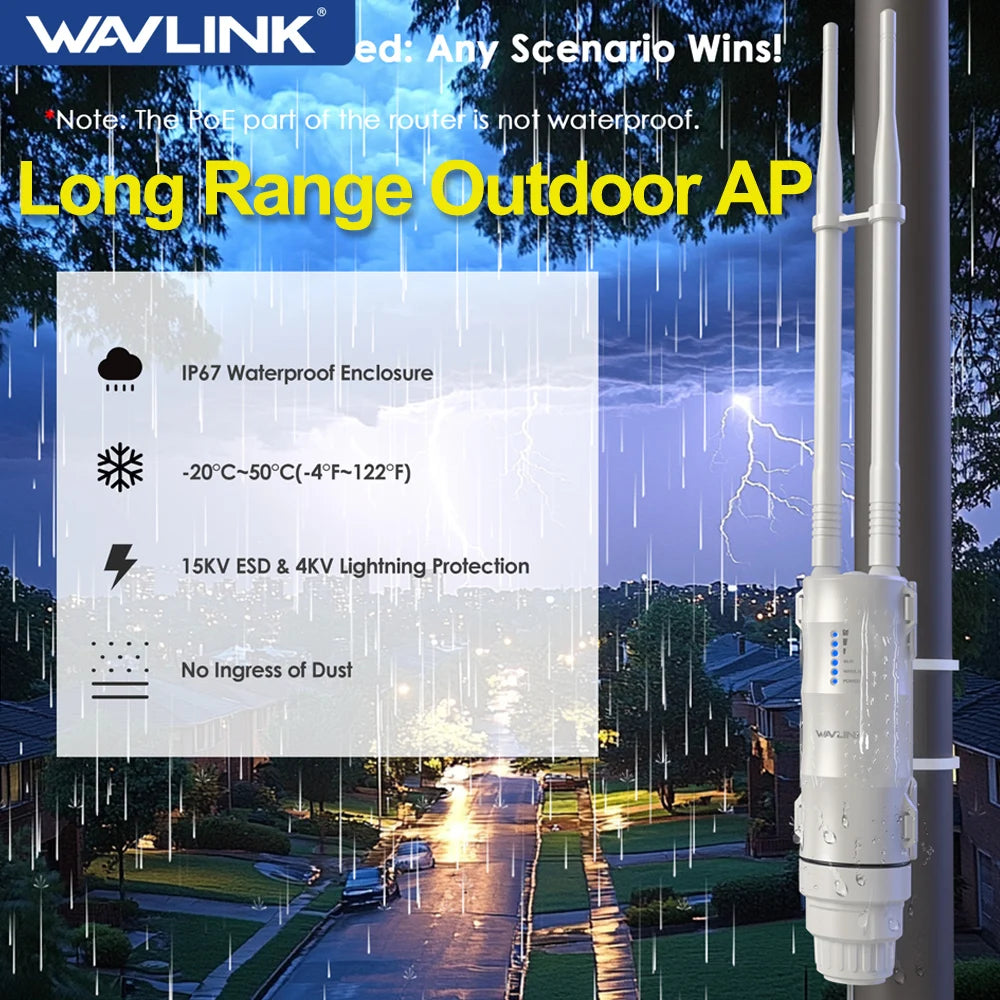 WAVLINK AC/300/600/1200/1800/3000 Outdoor Router Access Point Long Range IP67 Waterproof Wi-Fi Extender With Active/Passive PoE.