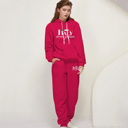 Womens Pants Suit Print Casual Hooded Sweatshirt Set Sports Jogging Woman Clothing AutumnWinter Office Home Tracksuit Street y2k.