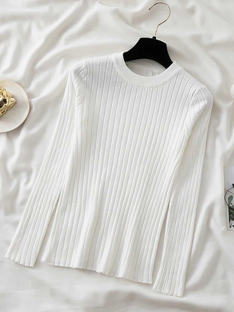 Oansatz Rippen Langarm Koreanische Slim-fit Weibliche Pullover Pullover Frauen Pullover Stricken Weiche Jumper Tops Neue Herbst Winter tops.