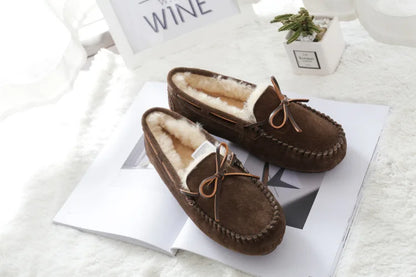 New 100% Natural Wool Genuine Leather Women Flat Winter shoes Women Moccasins Casual Loafers Plus Size Winter shoes