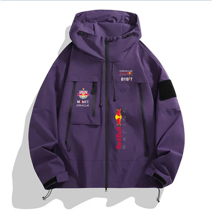Spring 2025 Motorcycle Jacket, Red Bull Logo Printed Jacket, Men's Autumn Zipper Jacket, Men's Red Bull Logo , S-3XL.