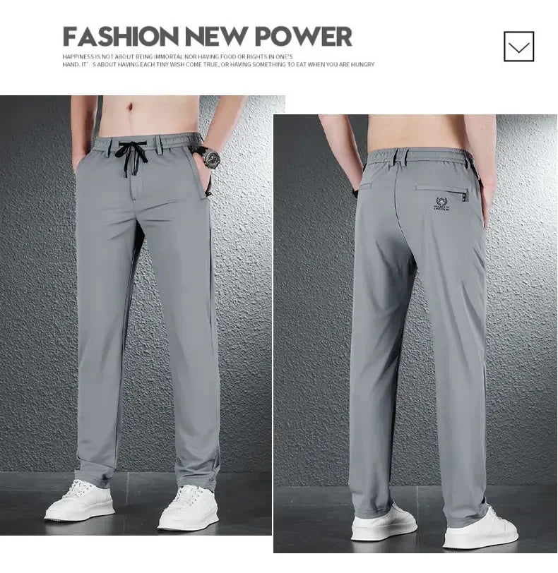2024 Summer Soft Ice Silk Fabric Men's Thin Casual Pants Korean-style Fashion  Straight High Stretch Trousers Male Luxury Brand.