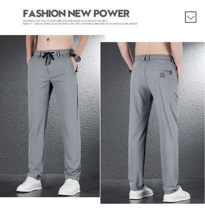 2024 Summer Soft Ice Silk Fabric Men's Thin Casual Pants Korean-style Fashion  Straight High Stretch Trousers Male Luxury Brand.
