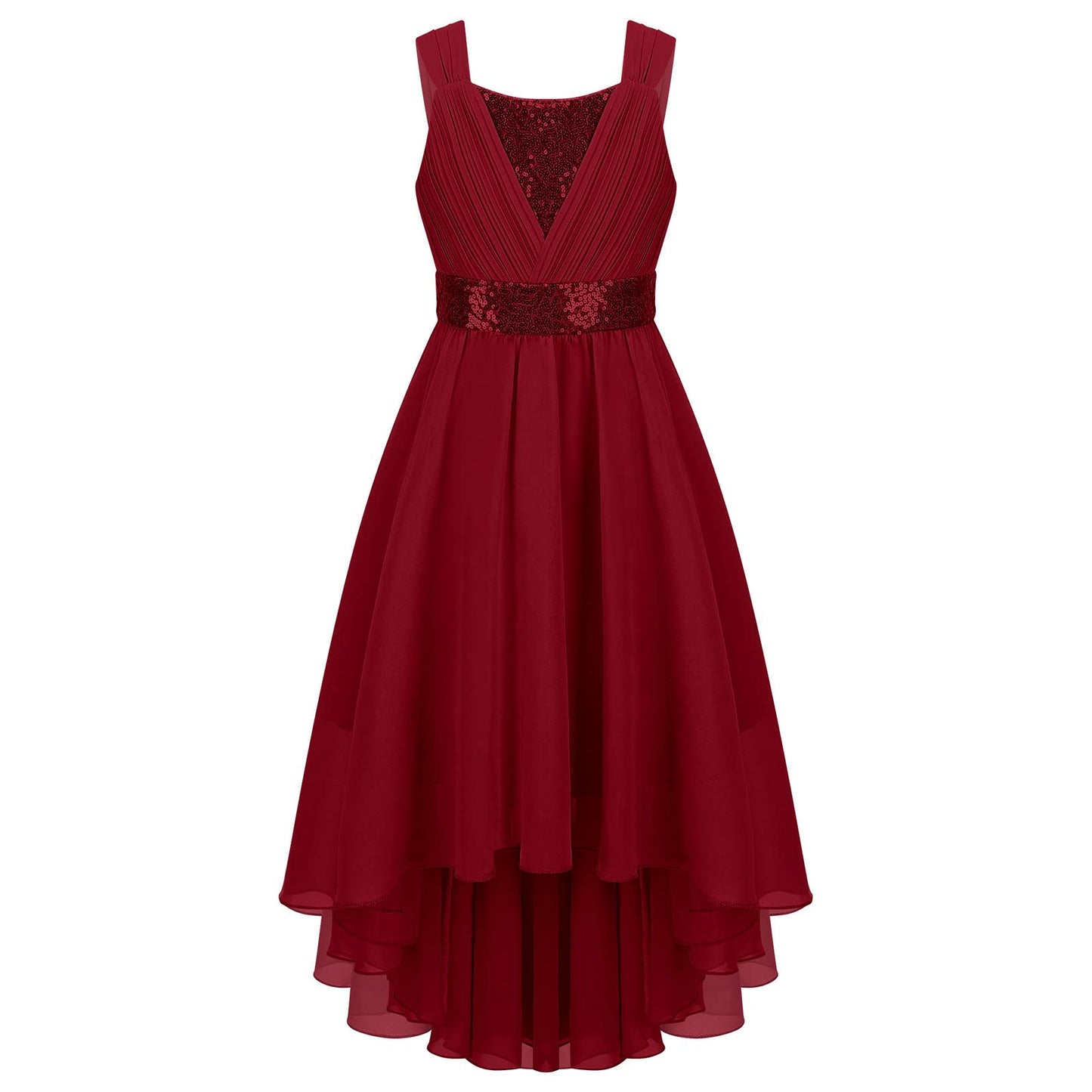 Kinder Blumenmädchenkleid Ärmellos Pailletten Hi-Low-Saum Abendkleid Elegantes Chiffon Prinzessin Geburtstag Formales Hochzeitskleid