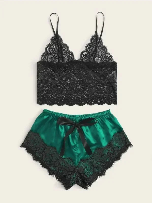 Weibliche Pyjama Sets Spaghetti Strap Top und Shorts Pyjamas Sexy Dessous Seide Satin Nachtwäsche Sommer Hause Tragen Frauen Schlaf Tuch