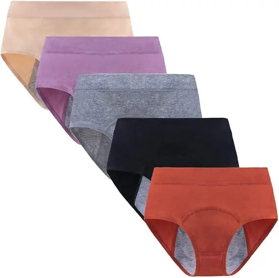 5pcs Women Period Pants Mid-High Waist Postpartum Underwear Leakproof Menstrual Cotton Knickers.