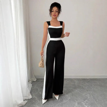 Elegant Color Block Wide Leg Jumpsuit Sleeveless Women's Spring Summer Vacation Style Cross-Border Fashion Ladies' Outfit.