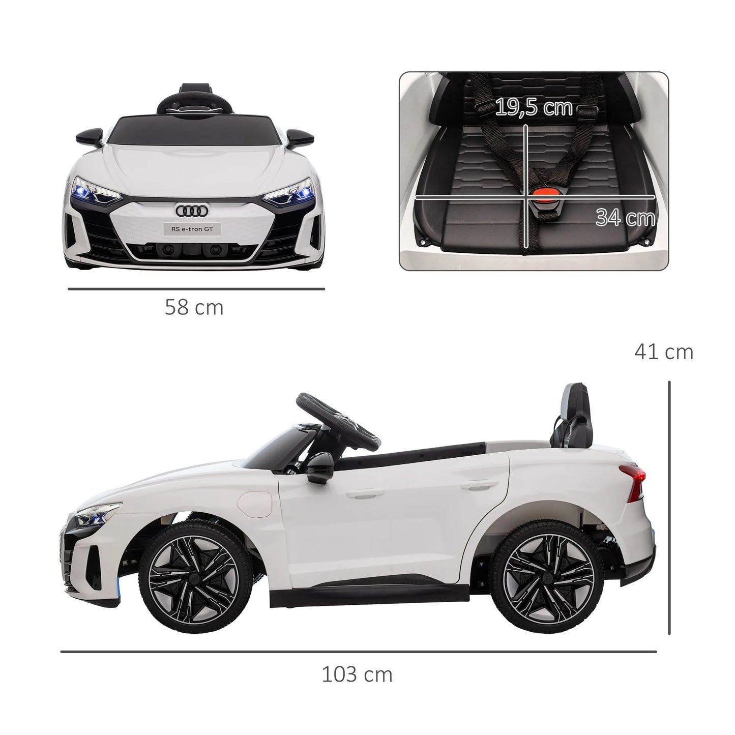 Homcom Electric Car for Children +3 Years Audi Rs E-Tron Gt 103X58X41 cm White.