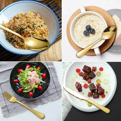 24pcs Golden Tableware Set Light Luxury Stainless Steel Cutlery Fork Knife Spoon Dinnerware Set Minimalist Decor with Gift Box.