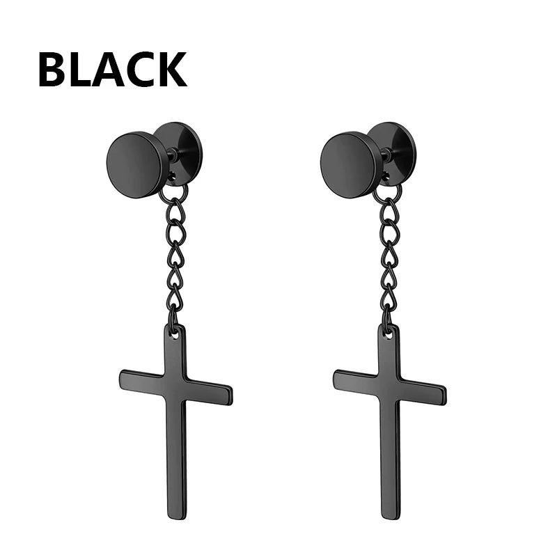 1 /11 Pairs Punk Stainless Steel Stud Earrings Black Earrings Set For Men Women Vintage Hip Hop Piercing Ear Jewelry Accessories.